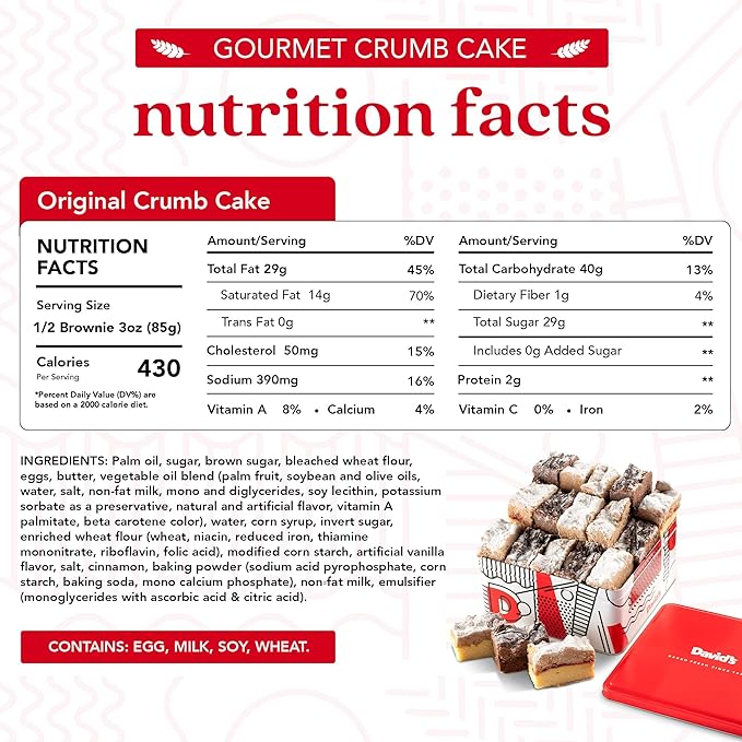 David's Cookies Fresh Baked Gourmet Crumb Cake Food Gift Basket - Gourmet Crumb Cake Assortment