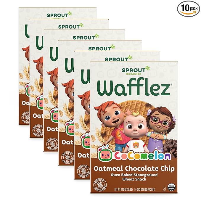 Sprout Organics, Toddler Snacks, Oatmeal Chocolate Chip Waffles, Single Serve Waffles (50 Count)