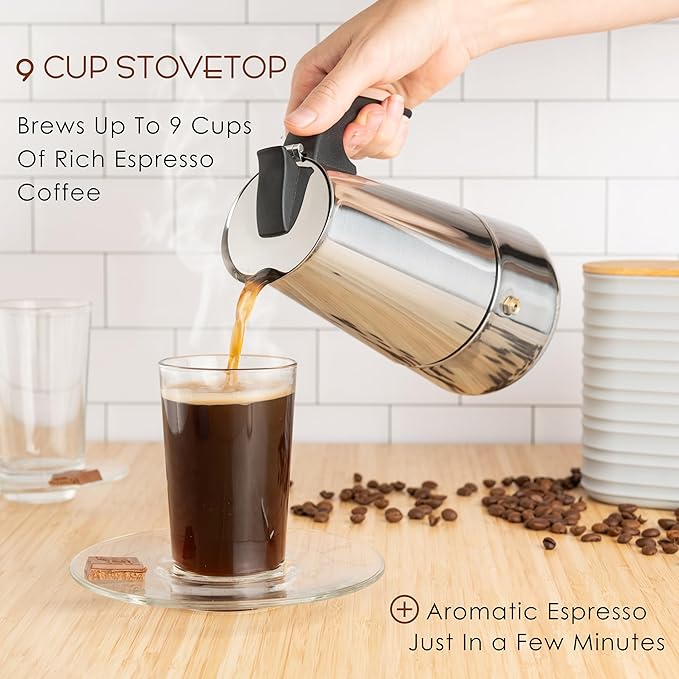 Mixpresso 9 Cup Greca Stovetop Espresso Pot 450ml/15oz, Moka Pot with Coffee Percolator Design