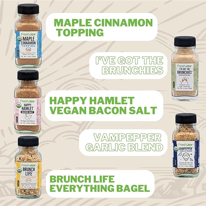FreshJax Breakfast Seasoning Gift Set ??5 Organic Spices: Maple Cinnamon, Brunch, Bacon Salt