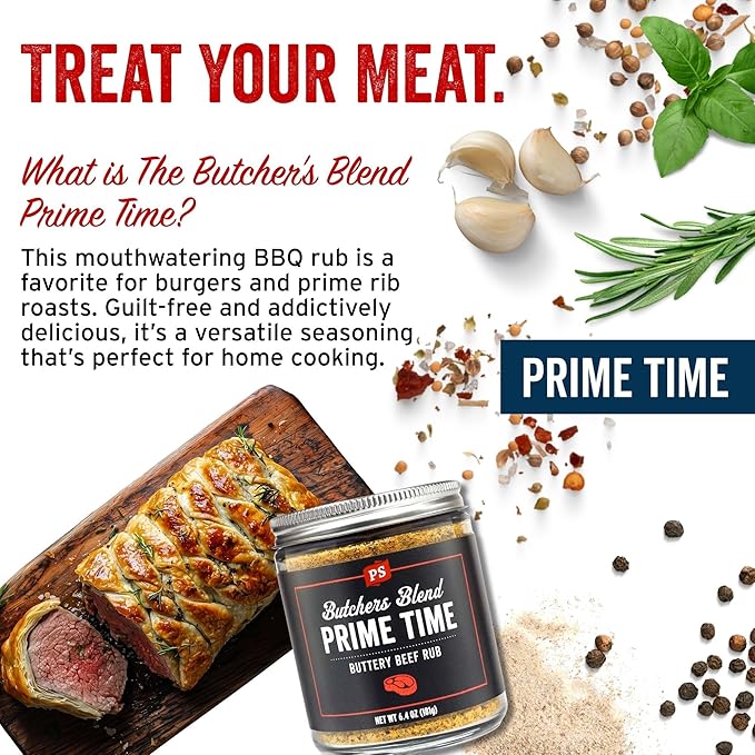 PS Seasoning Prime Time Butchers Blend - Buttery Garlic and Herb BBQ Seasoning & Beef Rub for