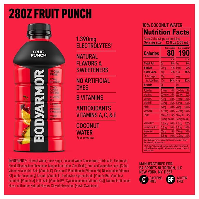 BODYARMOR Sports Drink Sports Beverage, Fruit Punch, Coconut Water Hydration, Natural Flavors With