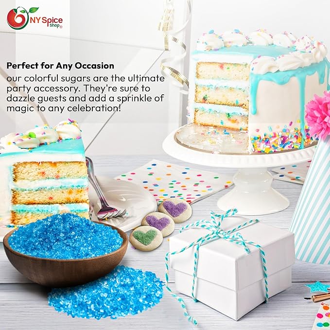 NY Spice Shop Light Blue Sanding Sugar - 8 Ounce Sweet Colorful Edible Sprinkles For Candy Dish