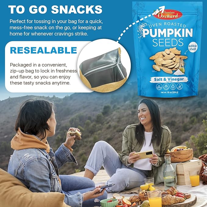 PREMIUM ORCHARD Flavored Pumpkin Seeds Oven Roasted | Salt and Vinegar| High Protein Snacks for