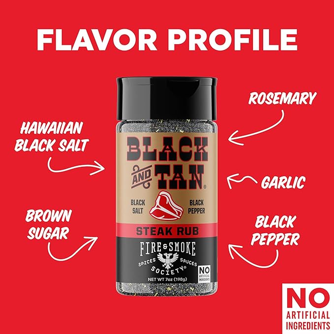 Fire & Smoke Society Black & Tan Steak Seasoning | BBQ Rubs, Steak Rub for Smoking and Grilling