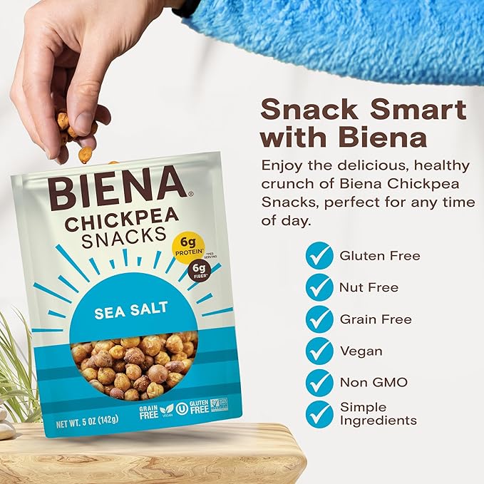 BIENA Chickpea Snacks - Crunchy Roasted Chickpeas - High Fiber Vegan Protein Snacks for Adults and