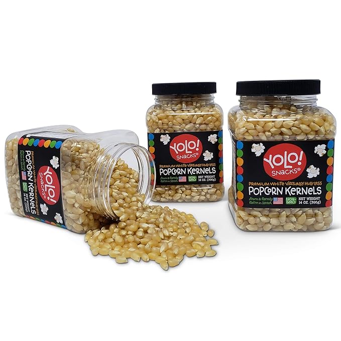 YOLO! Snacks - Gourmet White Virtually Hulless Popcorn Kernels - Small Kernels - Non-GMO - 14oz (3