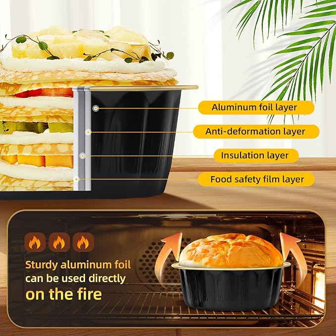 Beasea Creme Brulee Disposable Ramekins with Lids, 120 Pack 8 oz 4 Inch Mini Aluminum Foil Baking