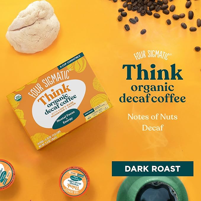 Four Sigmatic Decaf Mushroom Coffee K-Cups | Organic Dark Roast Coffee with Lion’s Mane & Yacon |