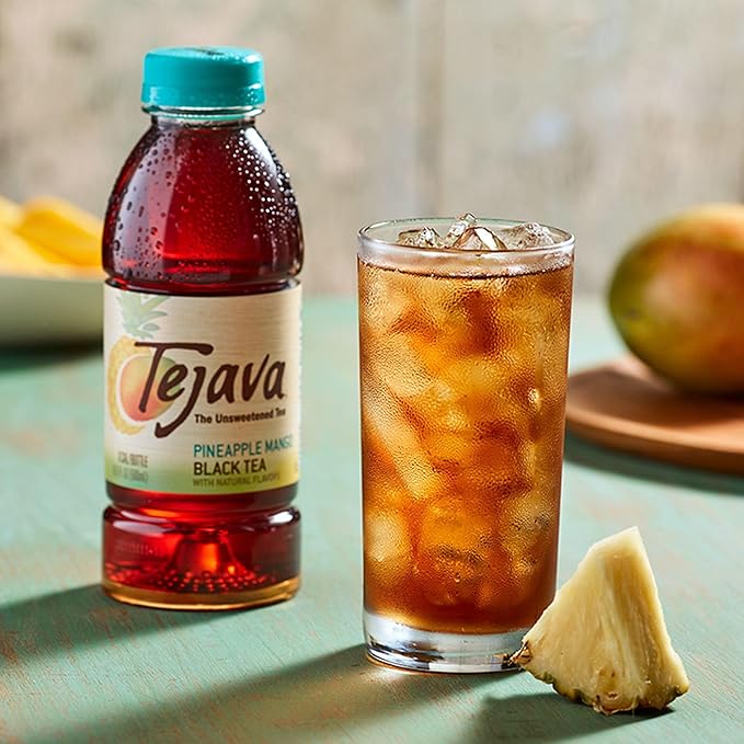 Tejava Pineapple Mango Black Tea, 6 Pack 16.9 oz PET, Unsweetened, Ready-to-Drink Premium Iced Tea