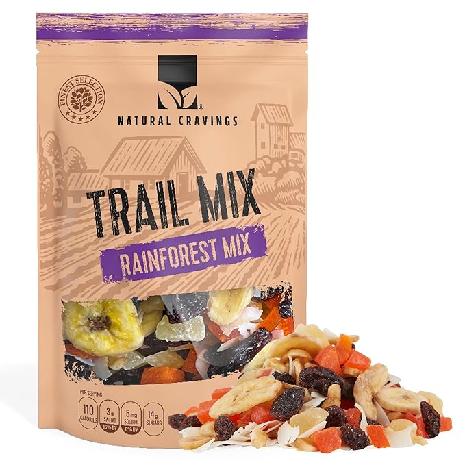 Natural Cravings 24oz Trail Mix Bulk Family Size Bag - Tropical Rainforest Dried Fruit Mix &