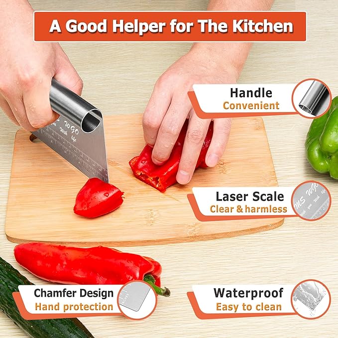 Pro Dough Pastry Scraper/Cutter/Chopper Stainless Steel Mirror Polished with Measuring Scale