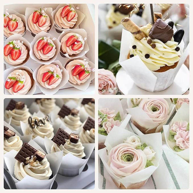 200pcs White Tulip Cupcake Liners for Baking Cups, Premium Parchment paper Tulip Muffin Liners