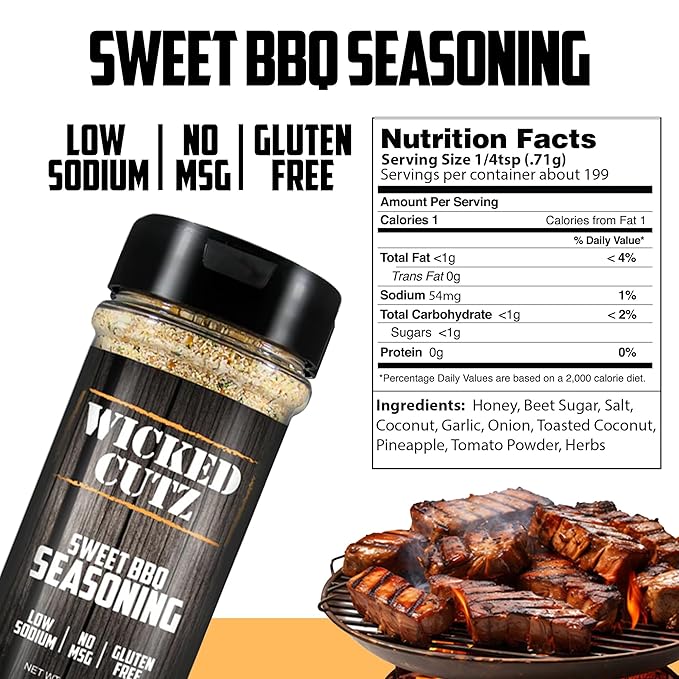 Wicked Cutz Sweet BBQ Grill Seasoning Set, 2 Pack of Grilling Spices, Jerky Seasoning, Low Sodium &