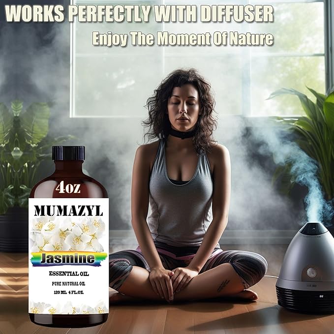 Jasmine Essential Oil, Jasmine Oil 4 Fl Oz 120ML for Diffuser Humidifier Yoga Cleaning DIY Candle