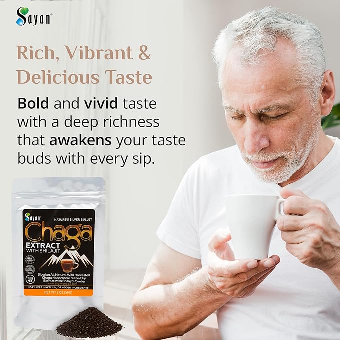 Sayan Siberian Chaga Mushroom Extract with Shilajit Powder (2 oz) ??Organic Antioxidant Tea