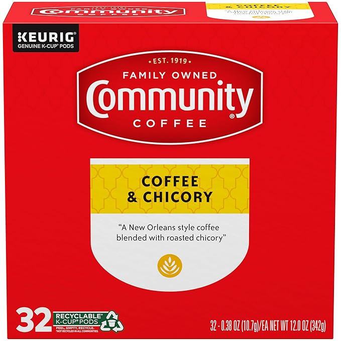 Community Coffee and Chicory, Medium-Dark Roast, Single-Serve Keurig K-Cup Pods, 32 Count (Pack of