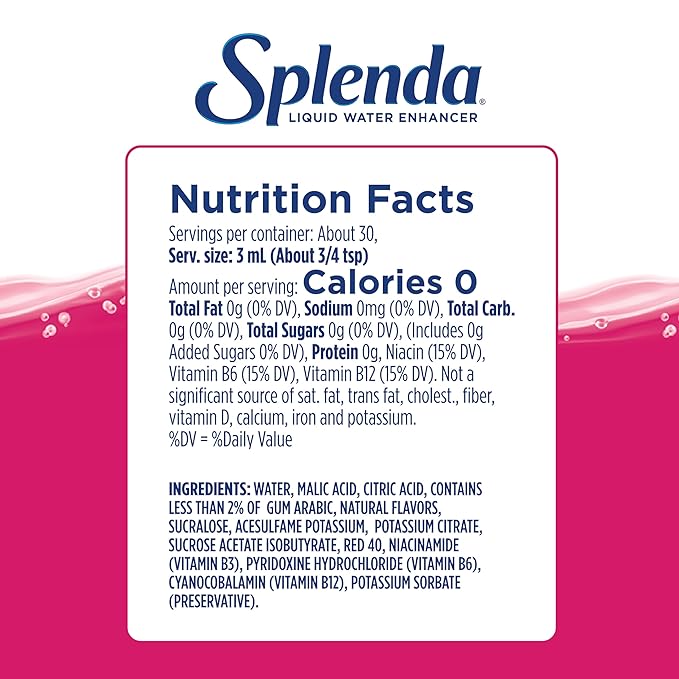 SPLENDA Liquid Water Enhancer Drops, Sugar Free, Zero Calorie, Natural Flavor, Concentrated Drink