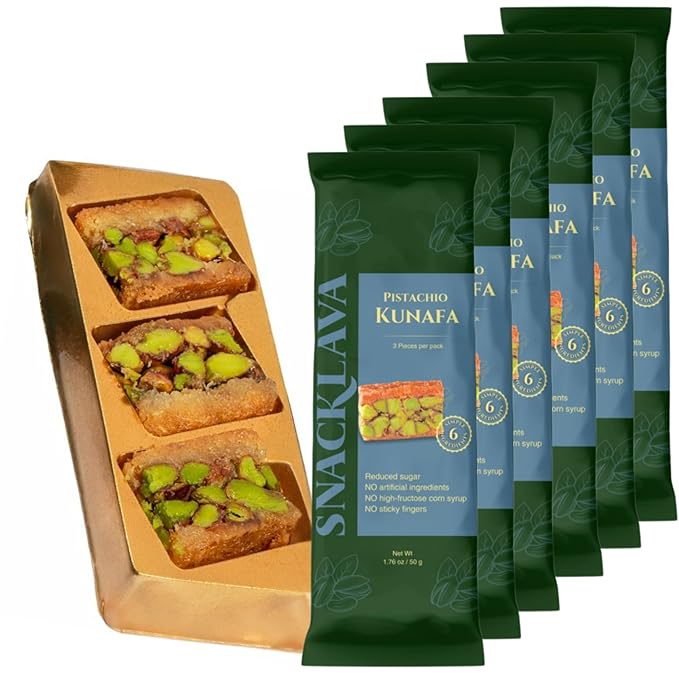 Snacklava Pistachio Kunafa Bites - 6 Pack (3 Pieces per Pack) - No Artifical Ingredients, Colors or