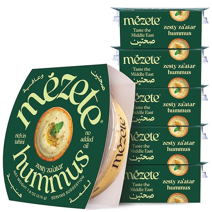 Mezete Authentic Middle Eastern Hummus | Zesty Za'atar(Thyme) | All-Natural | On the Go Spread &