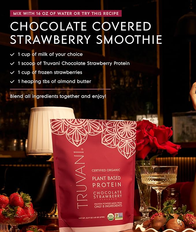 Truvani Vegan Pea Protein Powder | Chocolate Strawberry | 20g Organic Plant Based Protein | 10