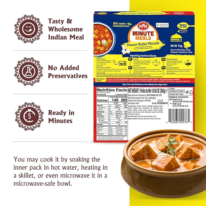 MTR - Minute Meals: Paneer Butter Masala - Creamy Cottage Cheese Curry - Tasty Indian Meal with No