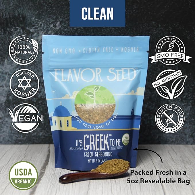 Flavor Seed It's Greek To Me, Organic Greek Seasoning Blend, Gyro & Tzatziki Seasoning, Kebab
