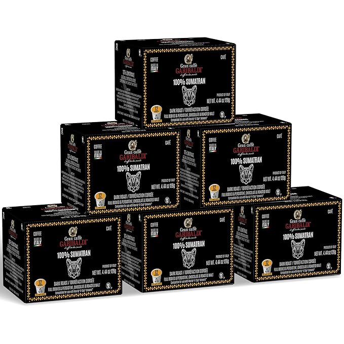 Caffè Garibaldi Sumatran Coffee Pods, Single-Serve Capsules for Keurig K-Cup Brewers with 100%