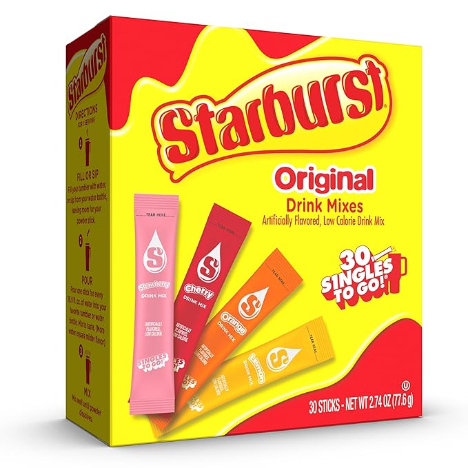Starburst Singles to Go Variety Pack, Watertok Powdered Drink Mix, Includes 4 Flavors, Strawberry