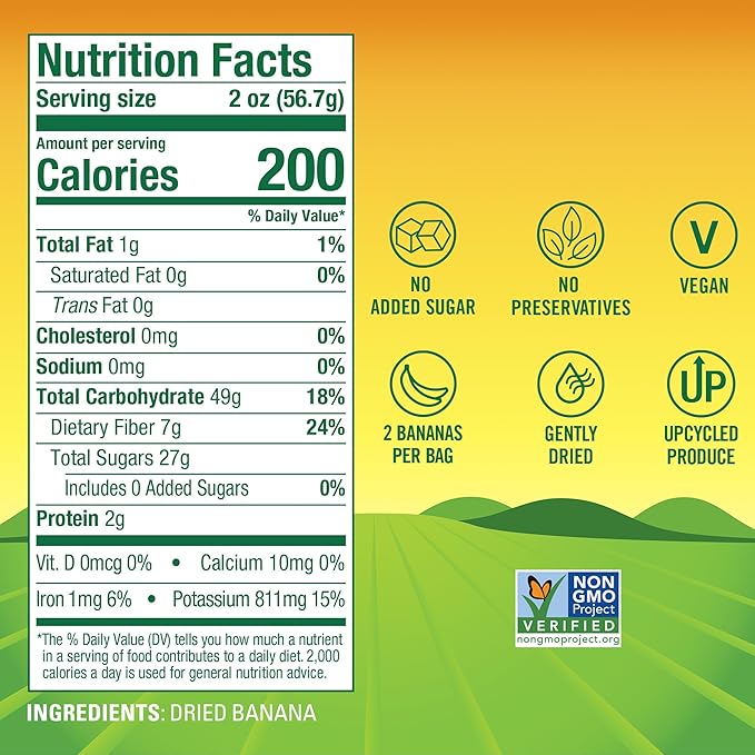 BranchOut Chewy Banana Slices, No Sugar Added, GentleDry Locks in Nutrition, Better than Freeze