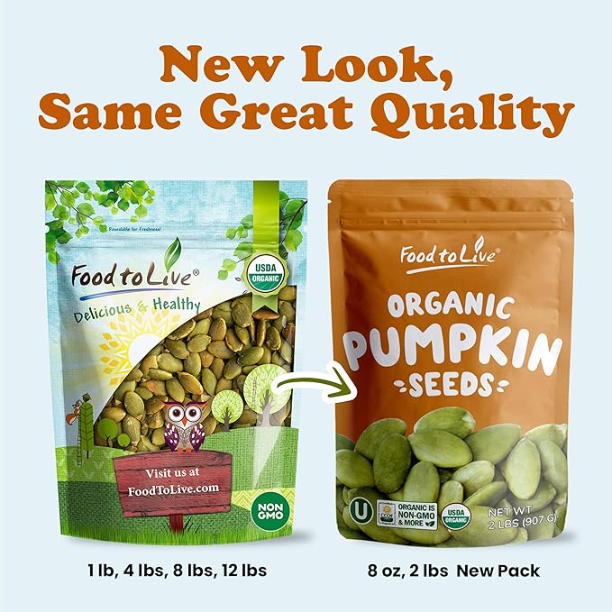 Food to Live Organic Dry Roasted Pumpkin Seed Kernels with Himalayan Salt, 8 Ounces Non-GMO, Oven