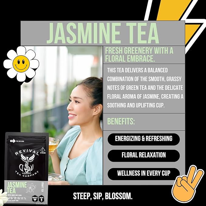 Revival Tea Company Jasmine Tea - Green Tea Blend with Jasmine Petals - Loose Leaf 6 Ounces
