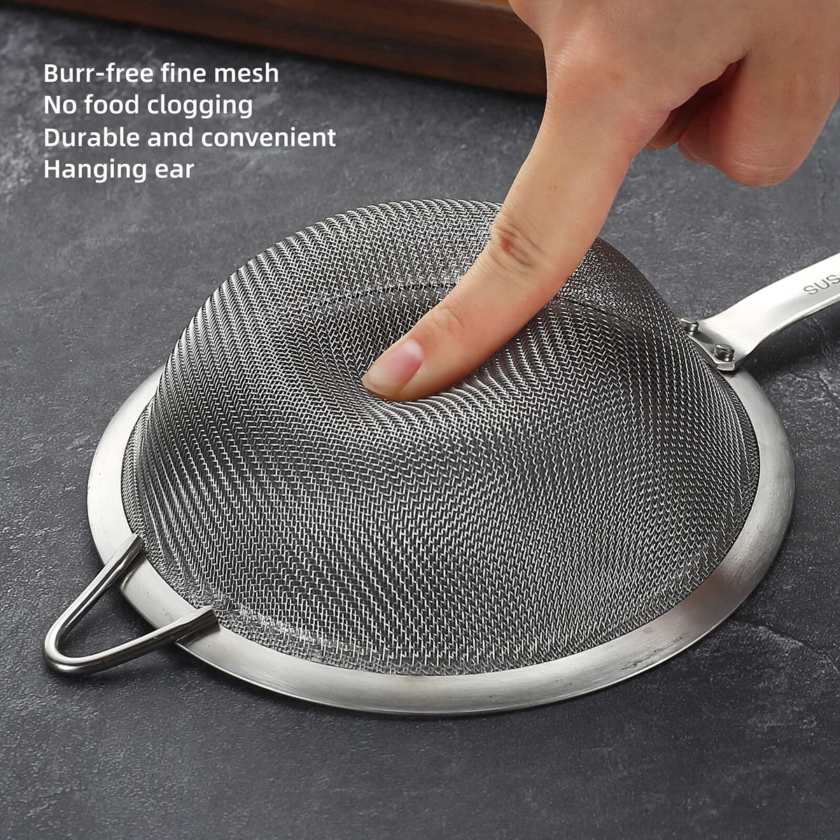 SUNWUKIN 304 Stainless Steel Fine Mesh Strainers for Kitchen, Colander-Skimmer with Handle, Sieve