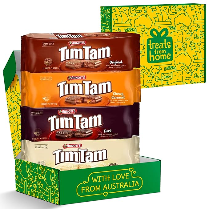Tim Tam Cookies Gift, Snack Box, Australian Cookies Variety Pack with Chocolate Filling, 4 Pack