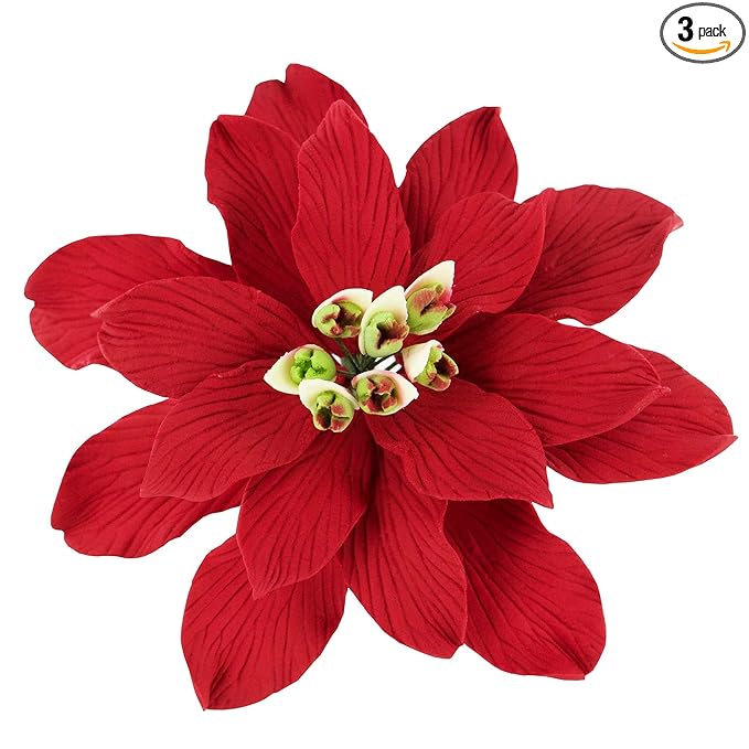 Global Sugar Art Poinsettia Sugar Cake Flowers, Fancy, Large Red, 3 Count by Chef Alan Tetreault.