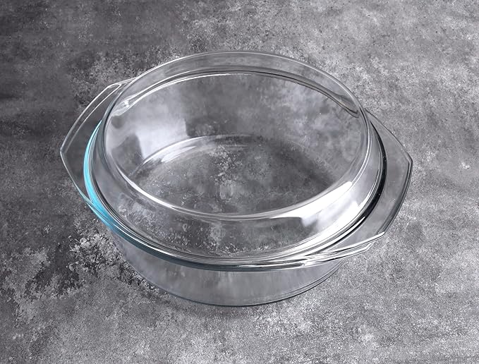 Round Tempered Glass Casserole Dish with Lid, Glass Casserole Baking Dish for Oven, Freezer and