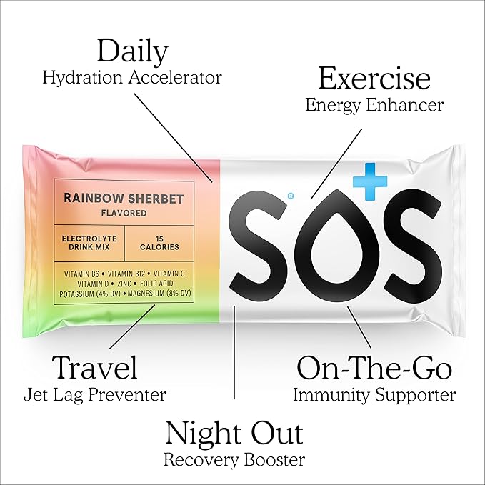 SOS Hydration Electrolyte Powder 8 Stick Packs ??Low-Calorie, Rapid Rehydration, Made in USA, Keto