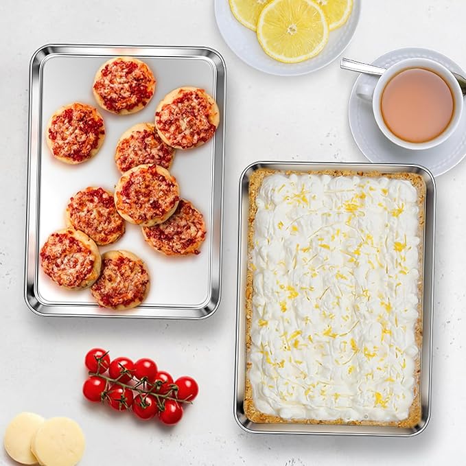 Homikit 2 Pack Baking Sheet, 9 x 7 Inches Stainless Steel Cookie Tray Set for Cooking Toasting