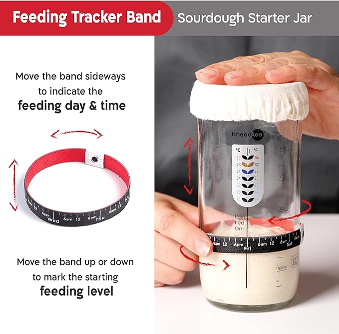 Sourdough Starter Jar With Date Marked Feeding Band, Thermometer, Sourdough Jar Scraper, Sourdough