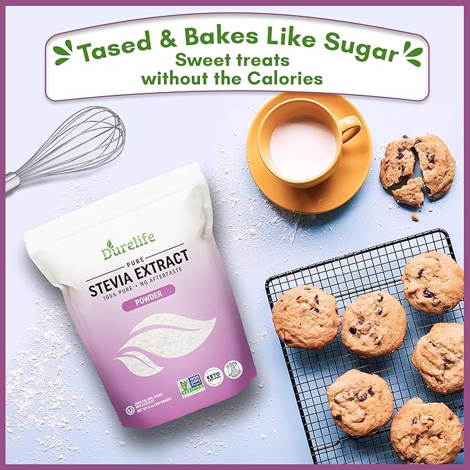 Durelife 100% Pure stevia extract sweetener 8 oz | No Erythritol, NON-GMO Project Verified, No
