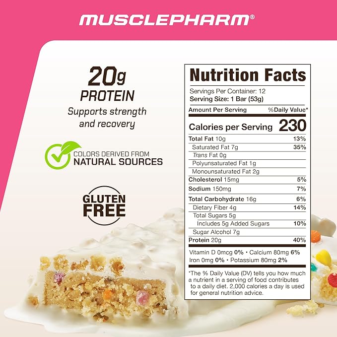 MusclePharm Combat Ready Protein Bar, Confetti Cake High Protein Bars, Combat Cravings, Fuel
