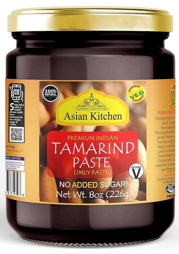 Asian Kitchen Tamarind Paste Puree (Imli) 8oz (227g) Glass Jar, Gluten Free, No Added Sugar ~ All
