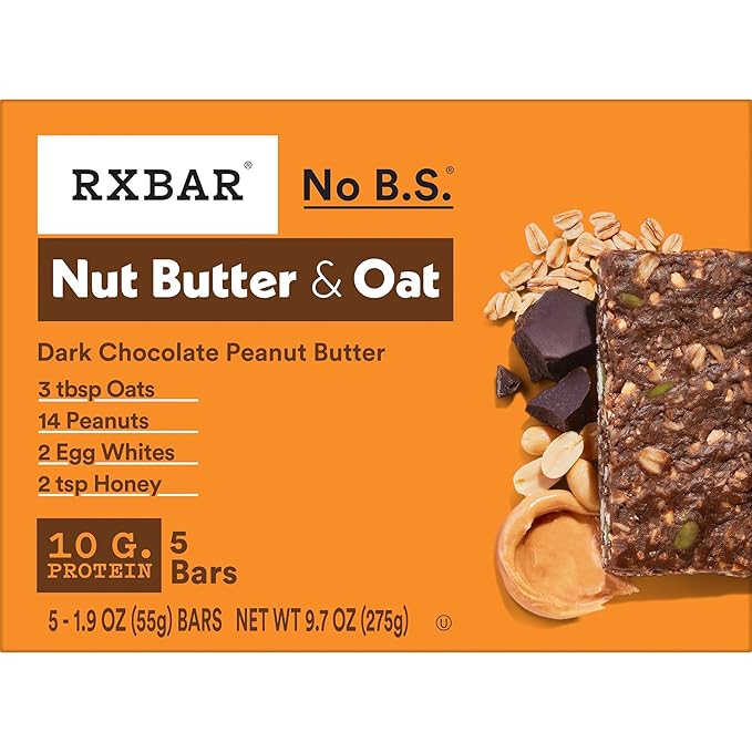 RXBAR Nut Butter and Oat Protein Bars, Protein Snacks, Snack Bars, Dark Chocolate Peanut Butter (6