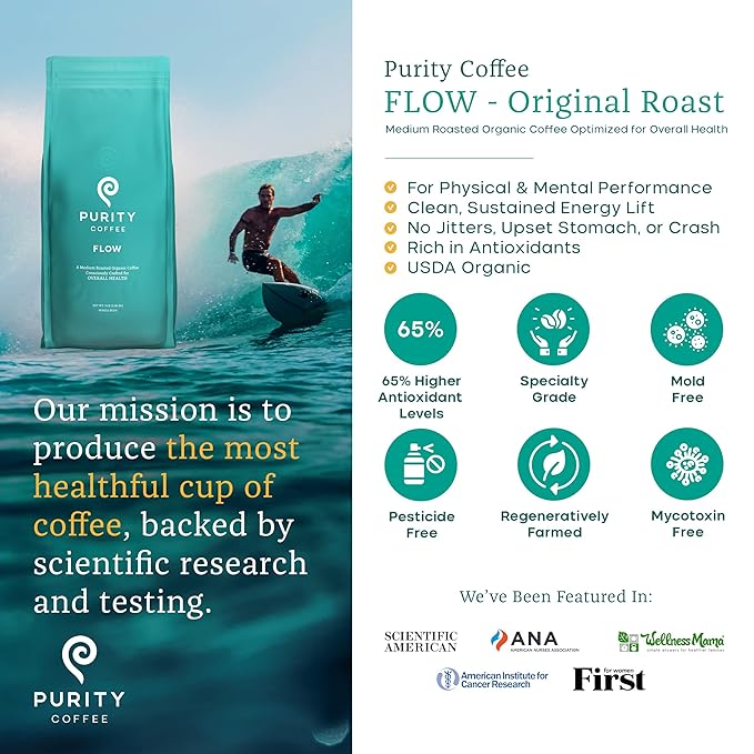 Purity Coffee FLOW Medium Roast Organic Coffee - USDA Certified Organic Specialty Grade Arabica