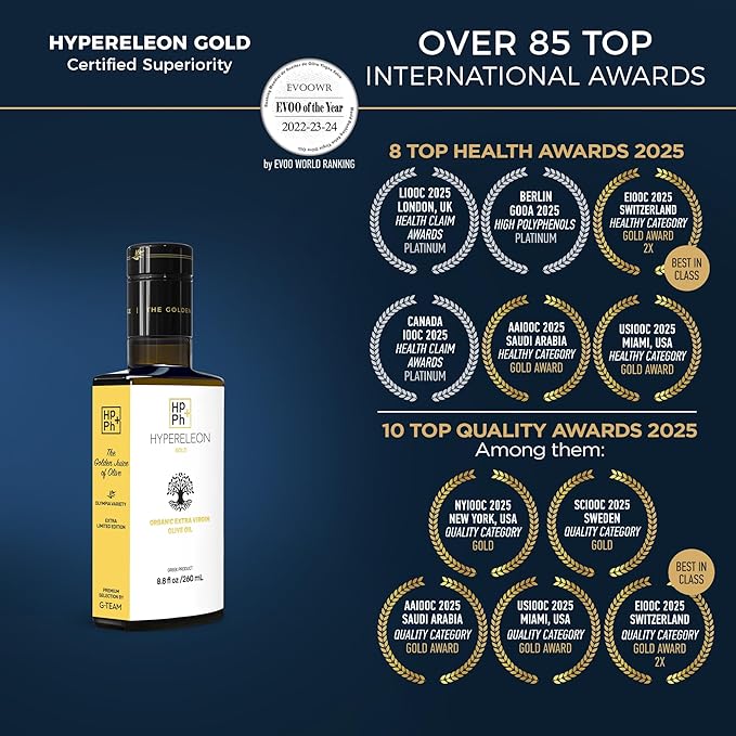 HYPERELEON GOLD | Premium, Organic, Extremely High Phenolic, Greek Extra Virgin Olive Oil 100% Pure