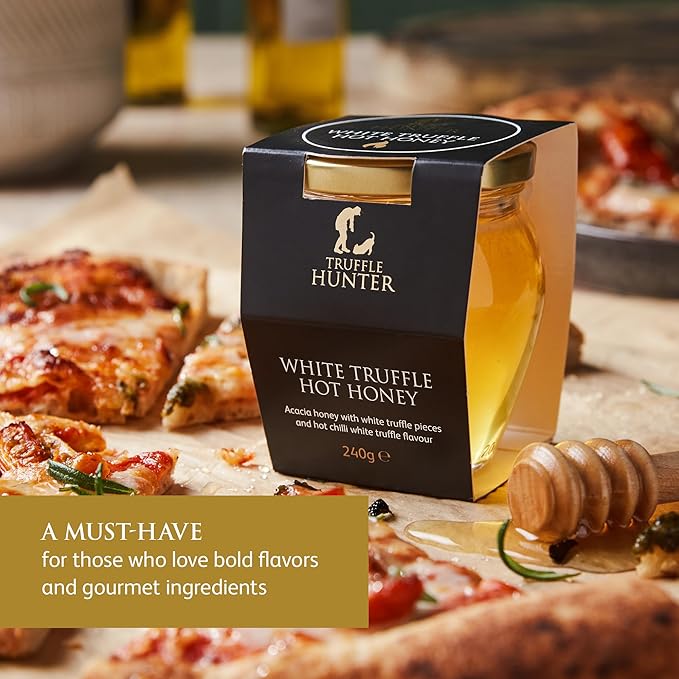 TruffleHunter - White Truffle Hot Honey - Acacia Honey with Truffle Pieces & Chilli Condiment