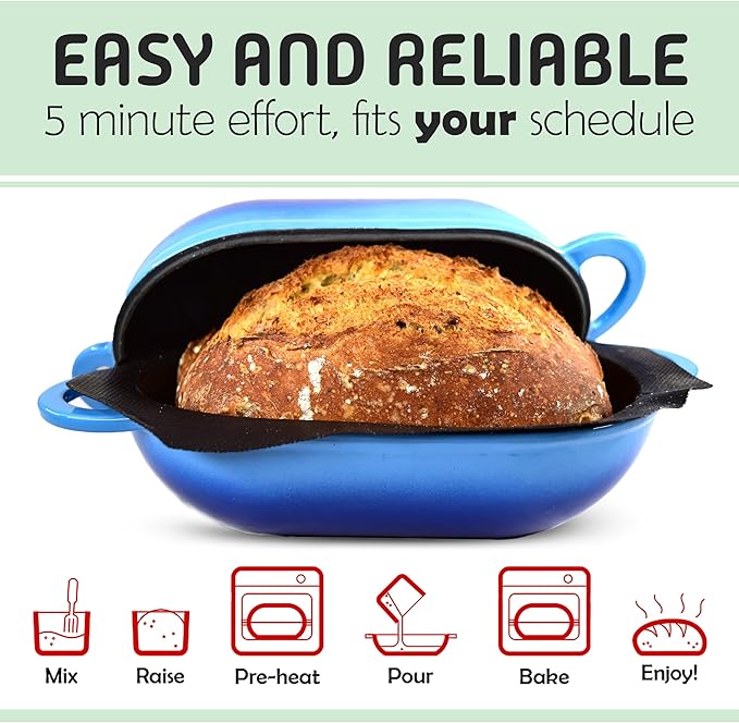 LoafNest: Incredibly Easy Artisan Bread Kit. Cast Iron Dutch Oven [Compact 2 qt size] and