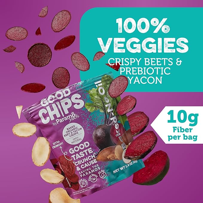 Good Chips Beet & Yacon - Crispy, Baked, No Oil, No Added Salt - Organic, High Fiber, Prebiotic