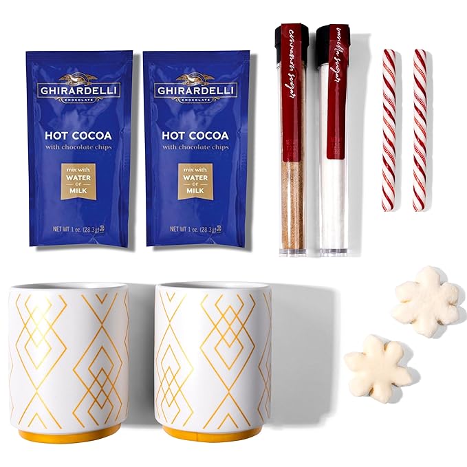 Hot Cocoa for Two Gift Set Made with Ghirardelli, Includes 2 Mugs, 2 Hot Cocoa Mixes, 2 Sugar
