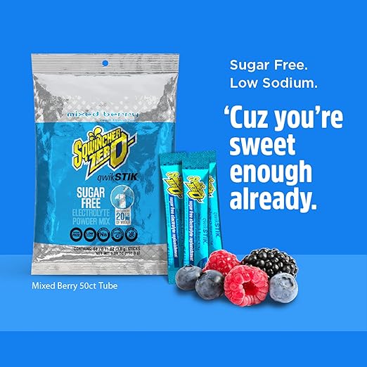 Sqwincher Zero Qwik Stik, Mixed Berry, Sugar Free, Low Calorie, Low Sodium Electrolyte Powder